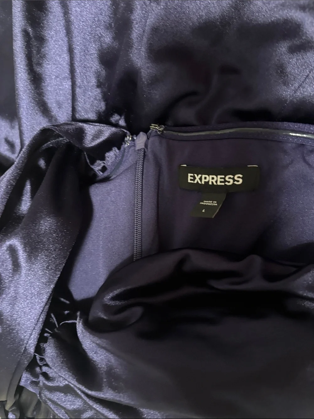 Express One-Shoulder Satin Evening Dress in Navy